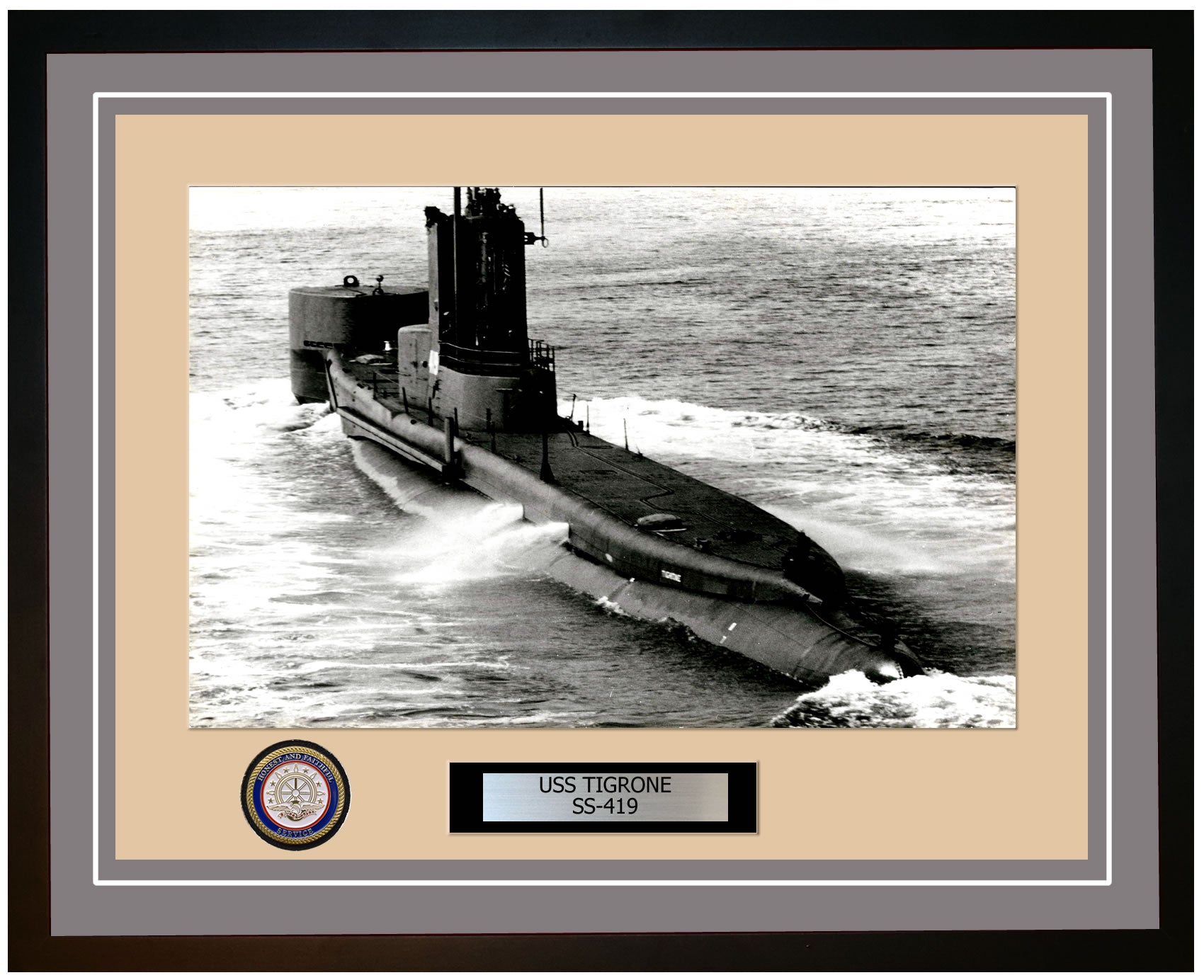 USS Tigrone SS-419 Framed Navy Ship Photo Grey