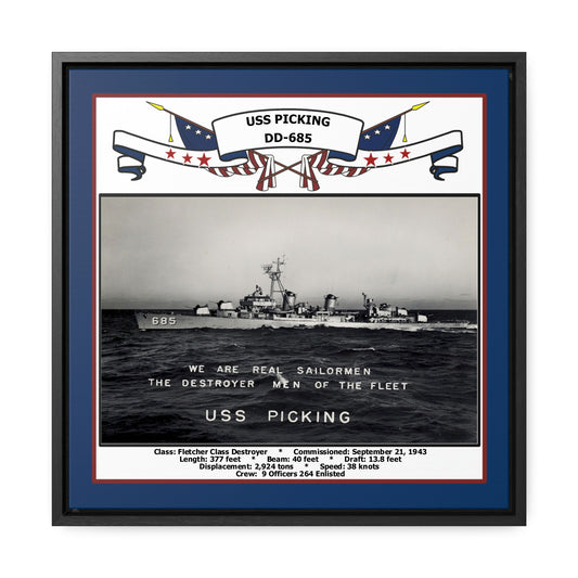 USS Picking DD-685 Navy Floating Frame Photo Front View