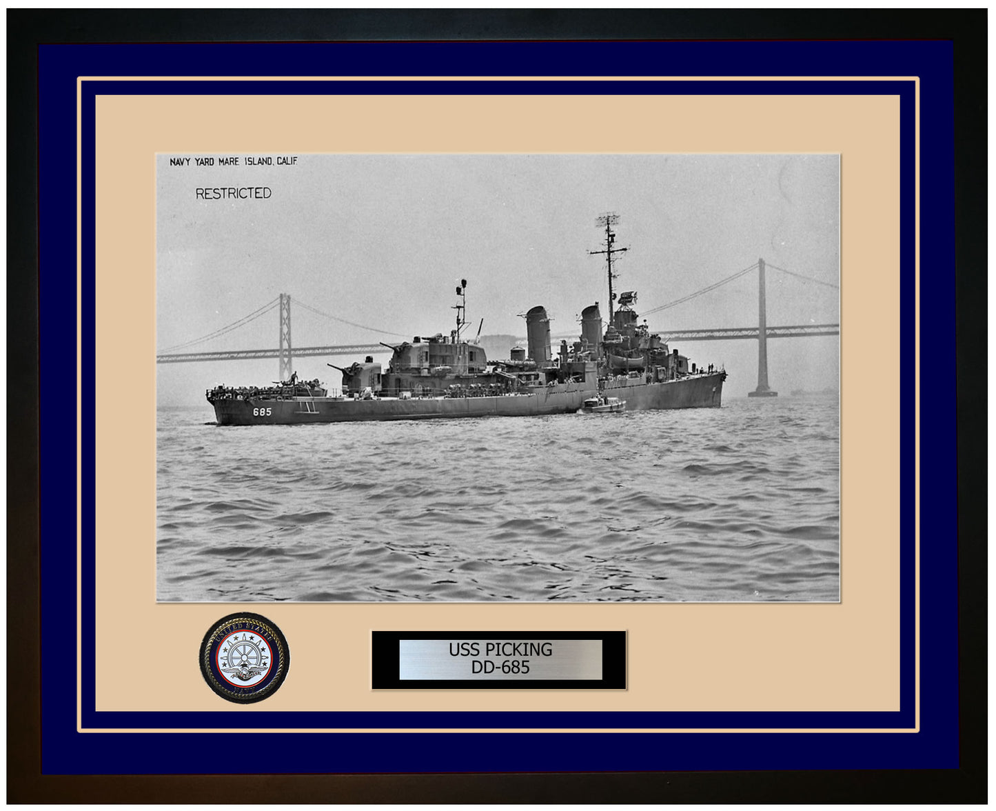 USS PICKING DD-685 Framed Navy Ship Photo Blue