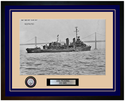 USS PICKING DD-685 Framed Navy Ship Photo Blue