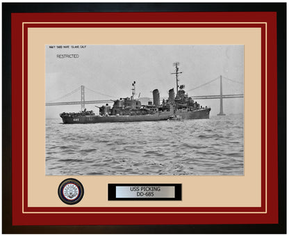 USS PICKING DD-685 Framed Navy Ship Photo Burgundy