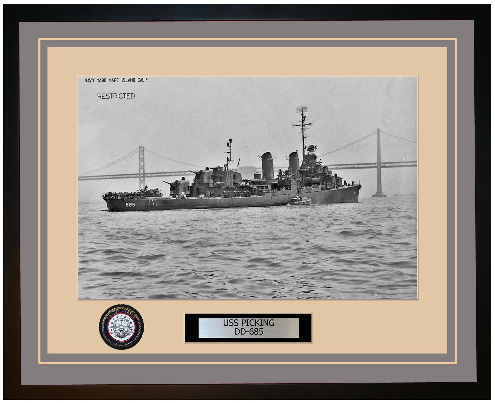 USS PICKING DD-685 Framed Navy Ship Photo Grey