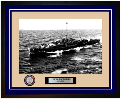 USS John C Butler DE-339 Framed Navy Ship Photo Blue