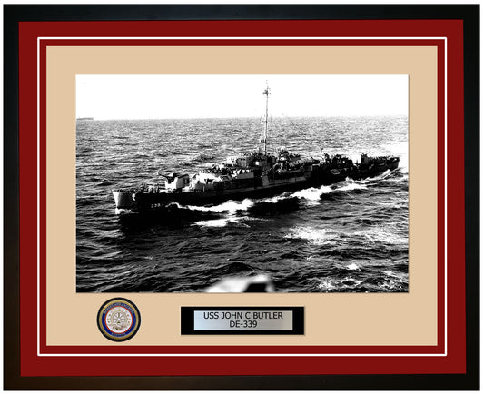 USS John C Butler DE-339 Framed Navy Ship Photo Burgundy