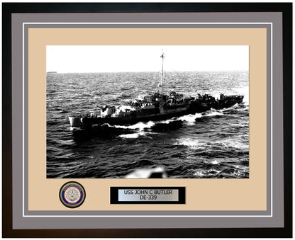 USS John C Butler DE-339 Framed Navy Ship Photo Grey