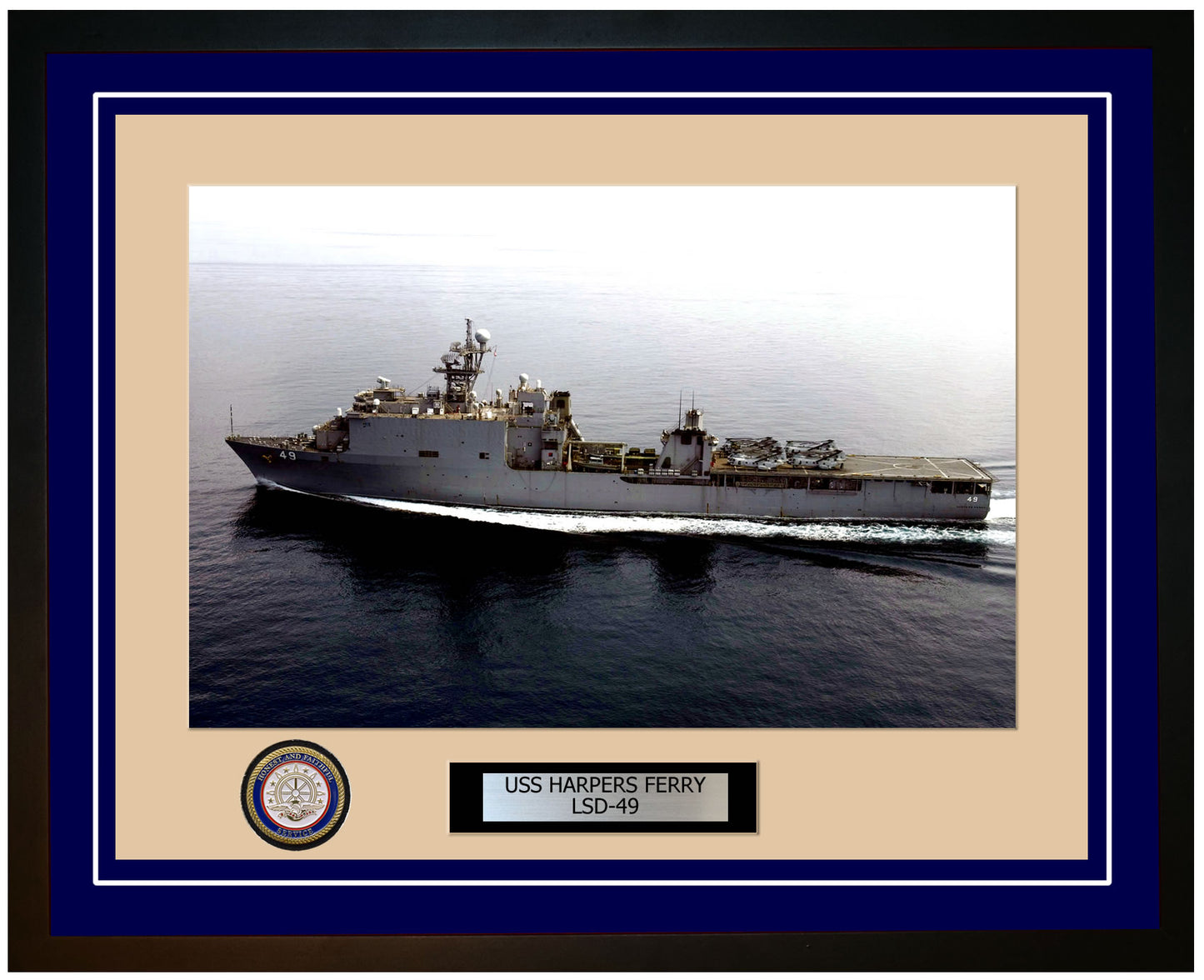 USS Harpers Ferry LSD-49 Framed Navy Ship Photo Blue