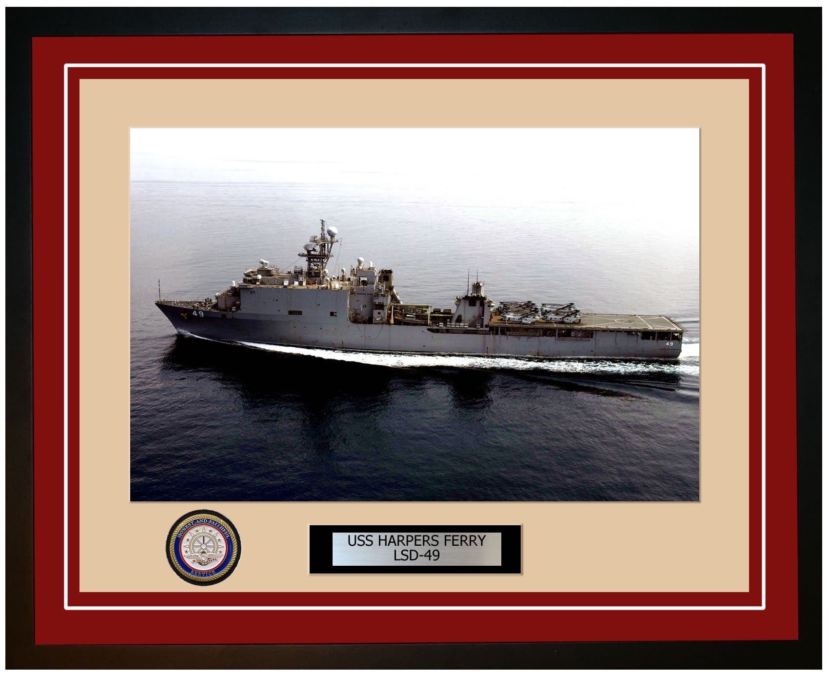 USS Harpers Ferry LSD-49 Framed Navy Ship Photo Burgundy