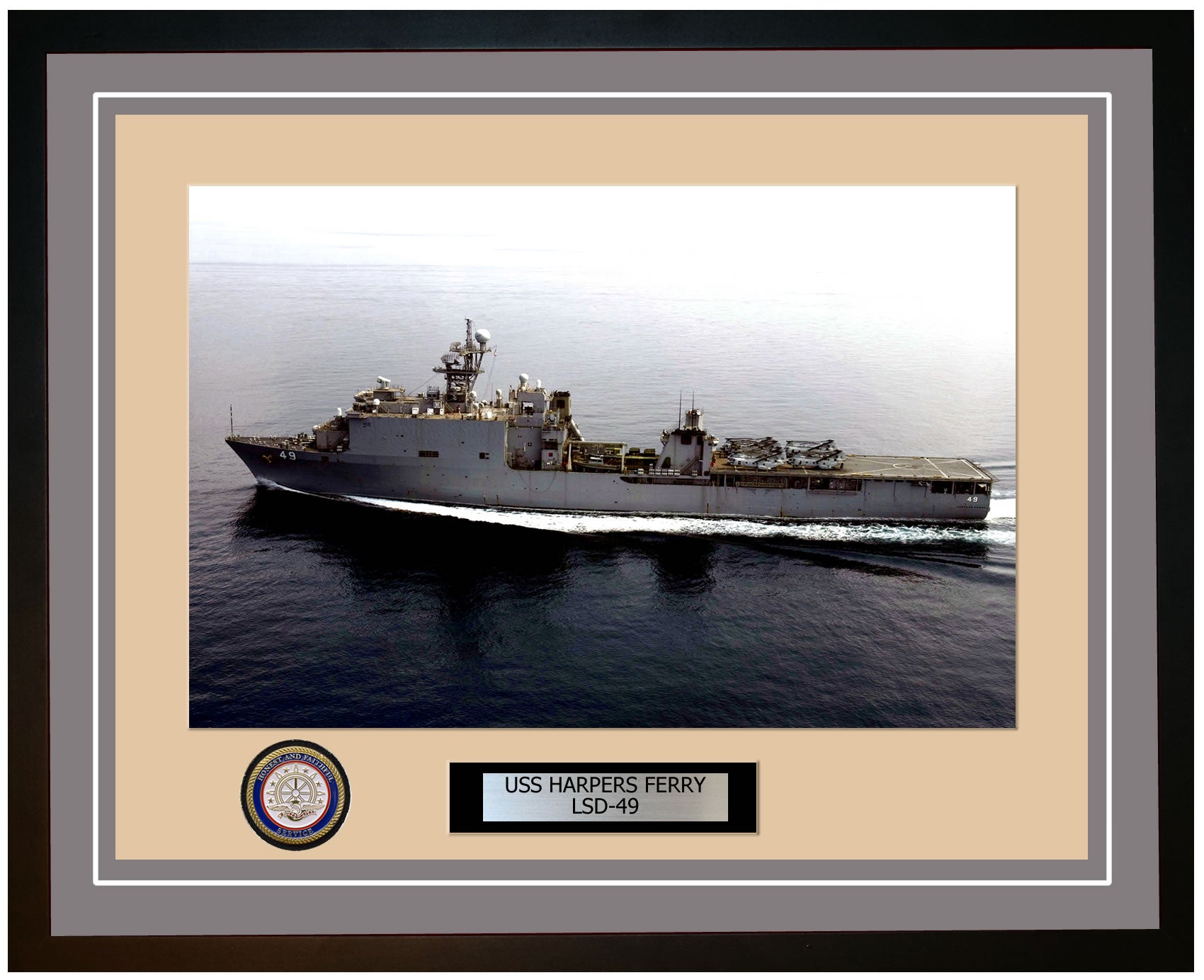 USS Harpers Ferry LSD-49 Framed Navy Ship Photo Grey