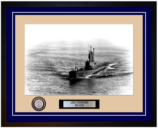 USS Tigrone SS-419 Framed Navy Ship Photo Blue