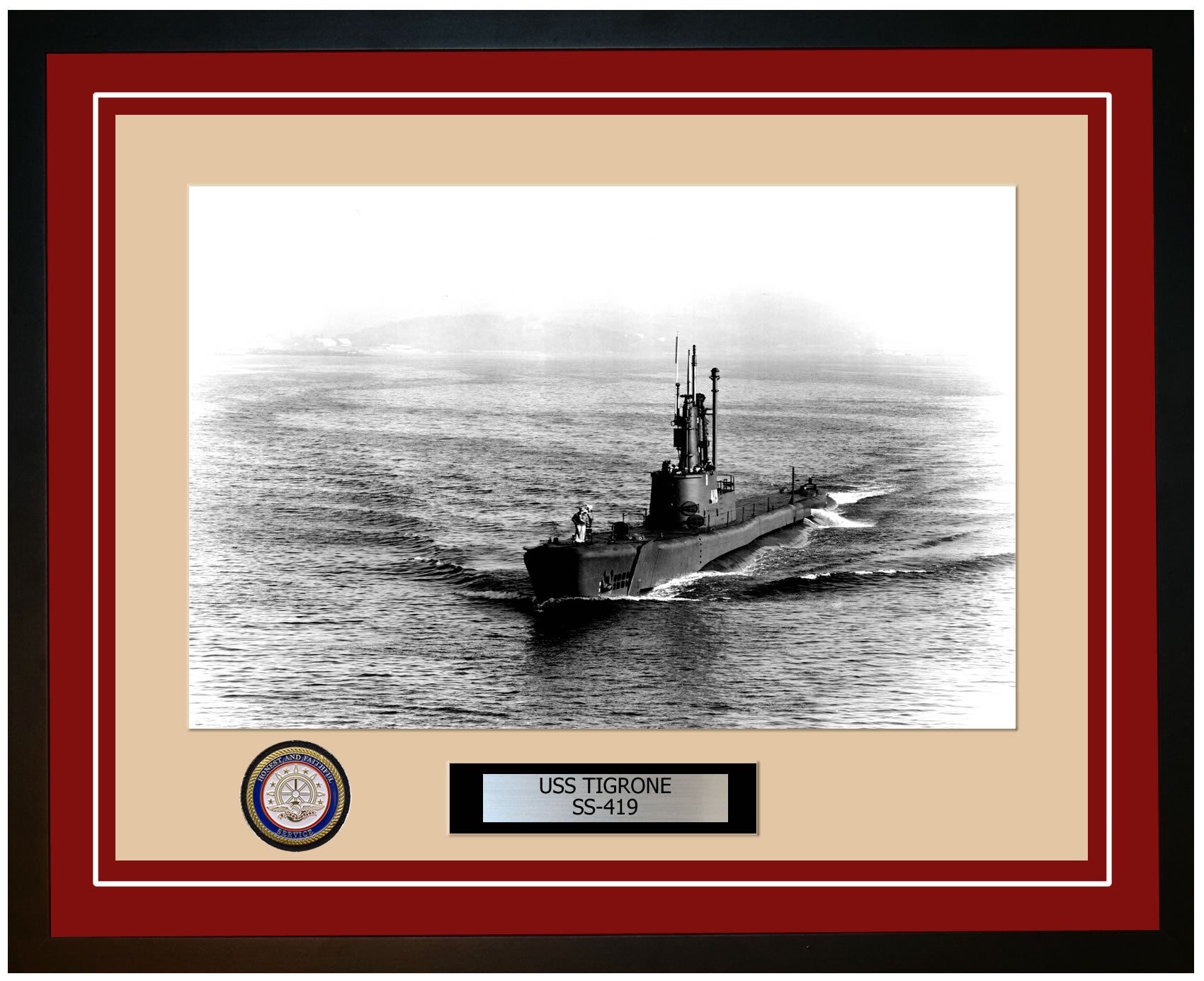 USS Tigrone SS-419 Framed Navy Ship Photo Burgundy