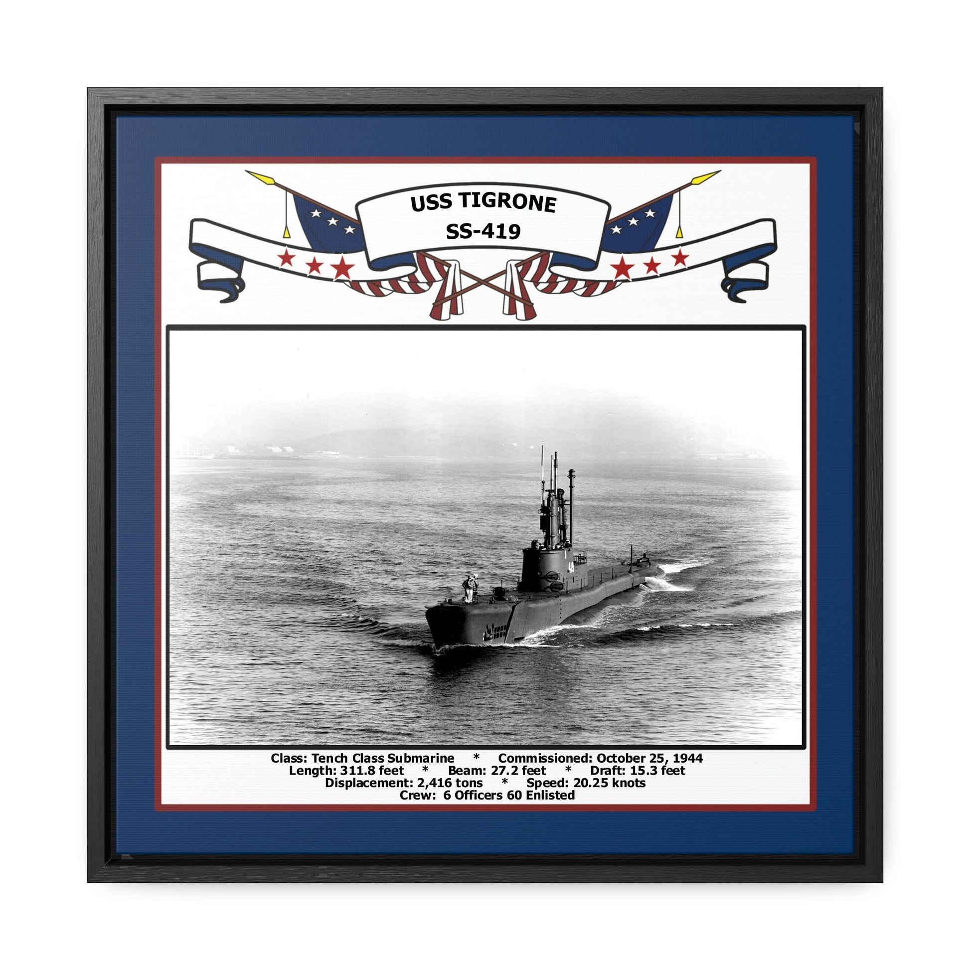 USS Tigrone SS-419 Navy Floating Frame Photo Front View
