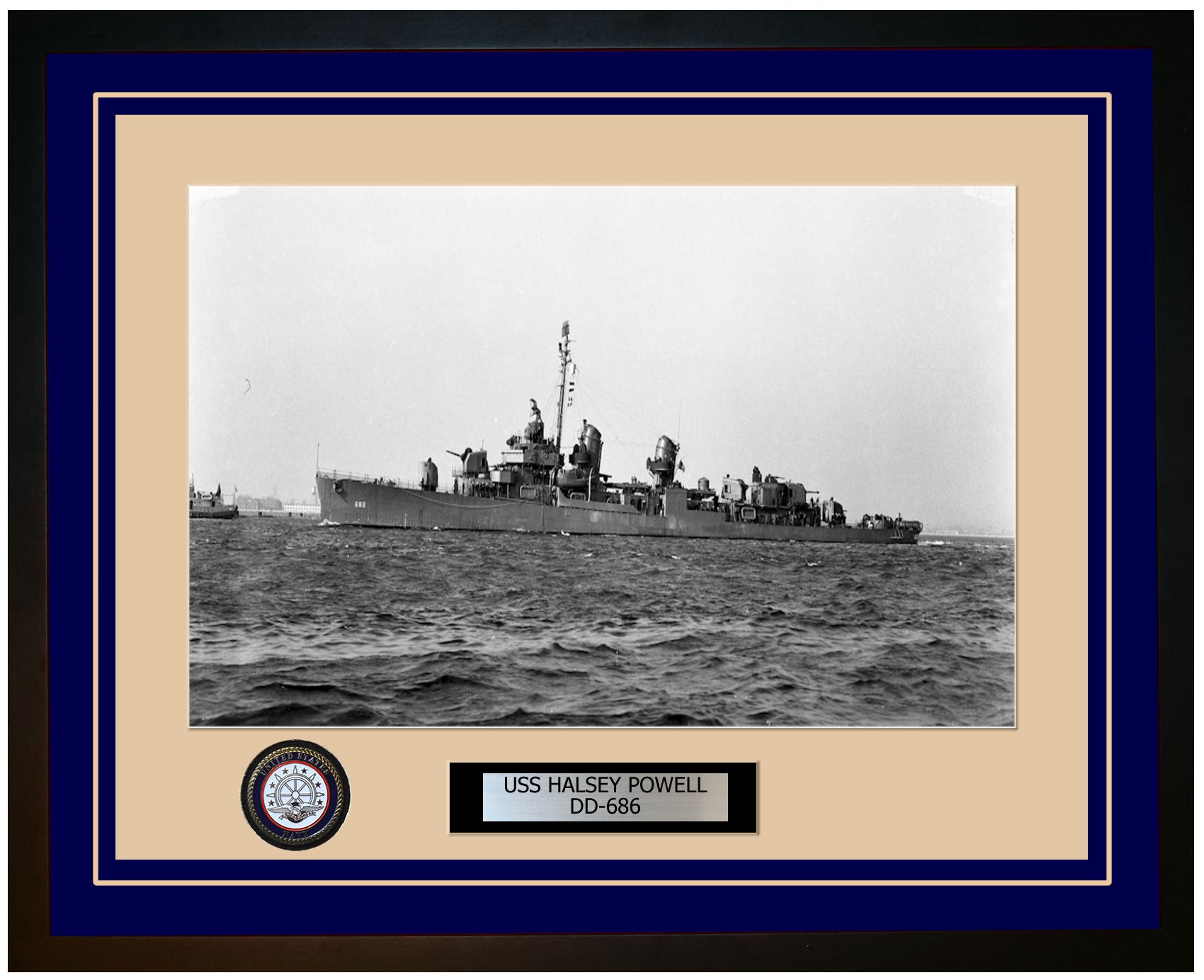 USS HALSEY POWELL DD-686 Framed Navy Ship Photo Blue