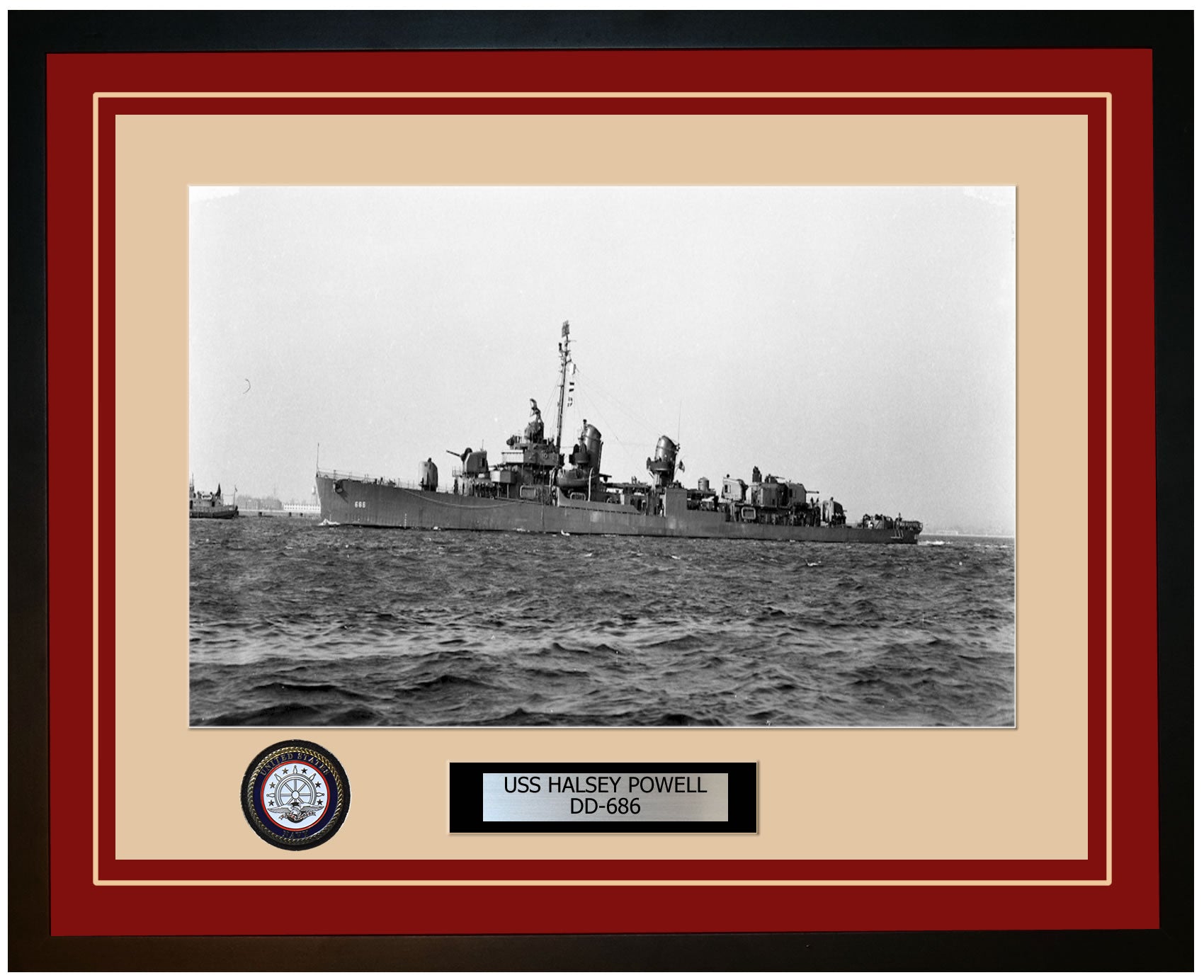 USS HALSEY POWELL DD-686 Framed Navy Ship Photo Burgundy