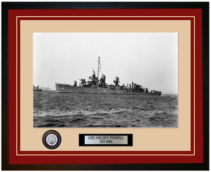USS HALSEY POWELL DD-686 Framed Navy Ship Photo Burgundy