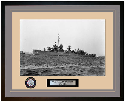 USS HALSEY POWELL DD-686 Framed Navy Ship Photo Grey
