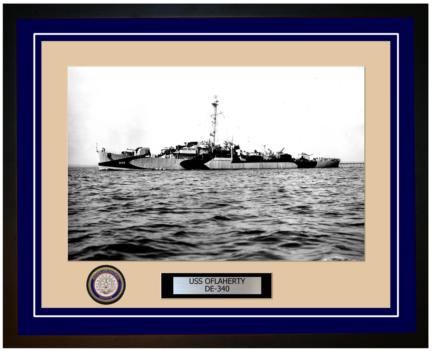 USS O'Flaherty DE-340 Framed Navy Ship Photo Blue