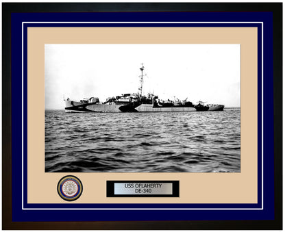 USS O'Flaherty DE-340 Framed Navy Ship Photo Blue