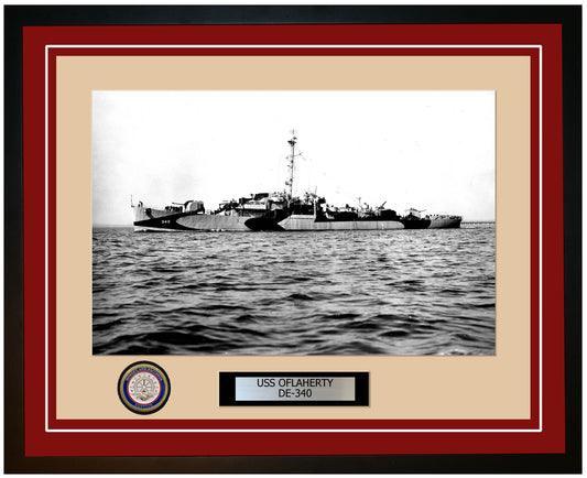 USS O'Flaherty DE-340 Framed Navy Ship Photo Burgundy