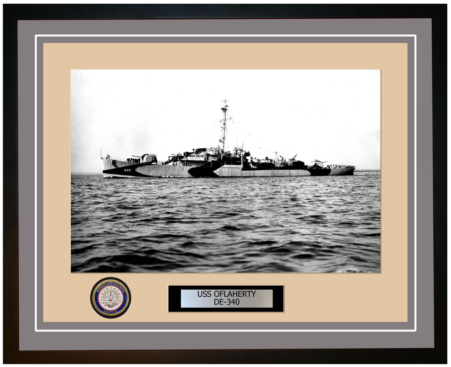 USS O'Flaherty DE-340 Framed Navy Ship Photo Grey