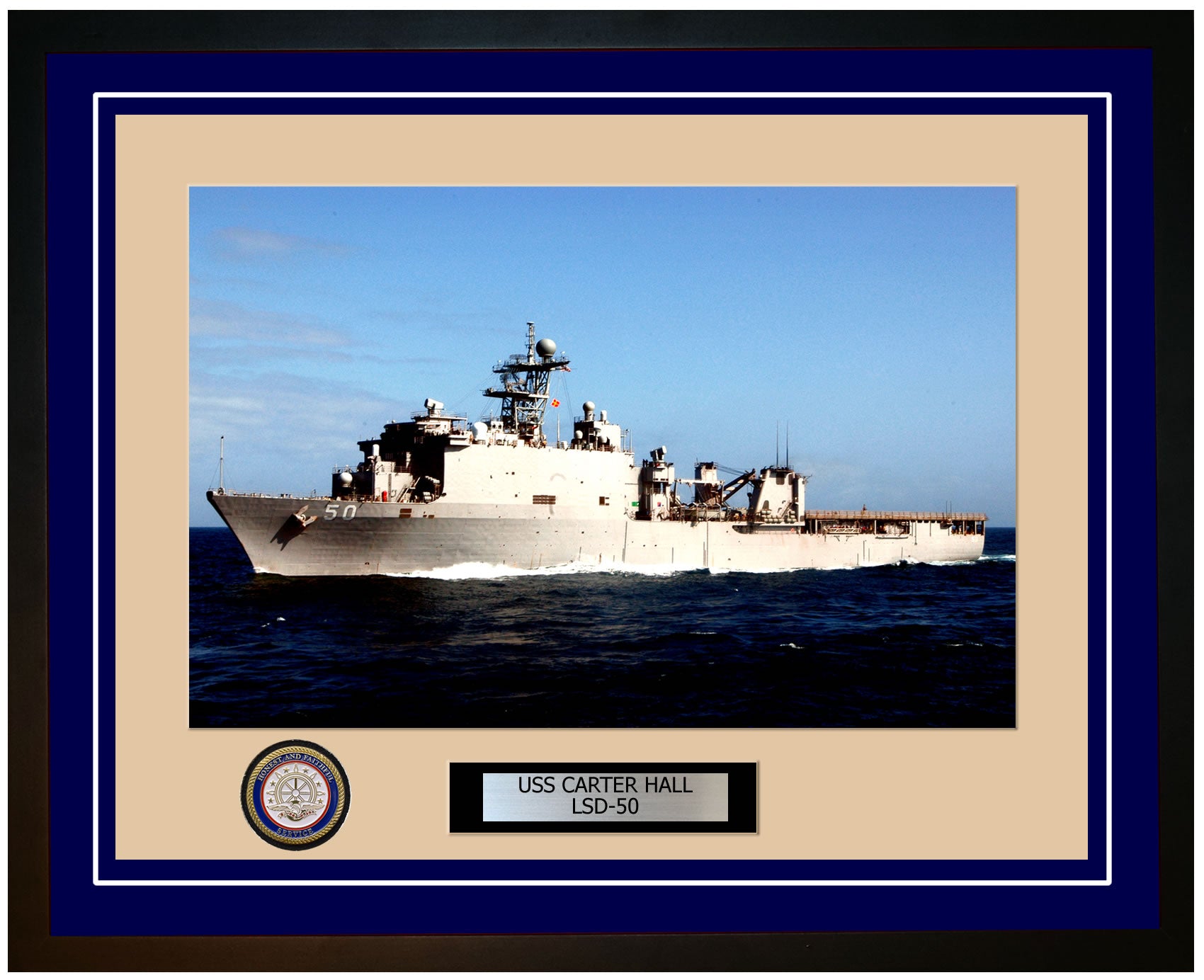 USS Carter Hall LSD-50 Framed Navy Ship Photo Blue