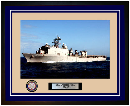 USS Carter Hall LSD-50 Framed Navy Ship Photo Blue