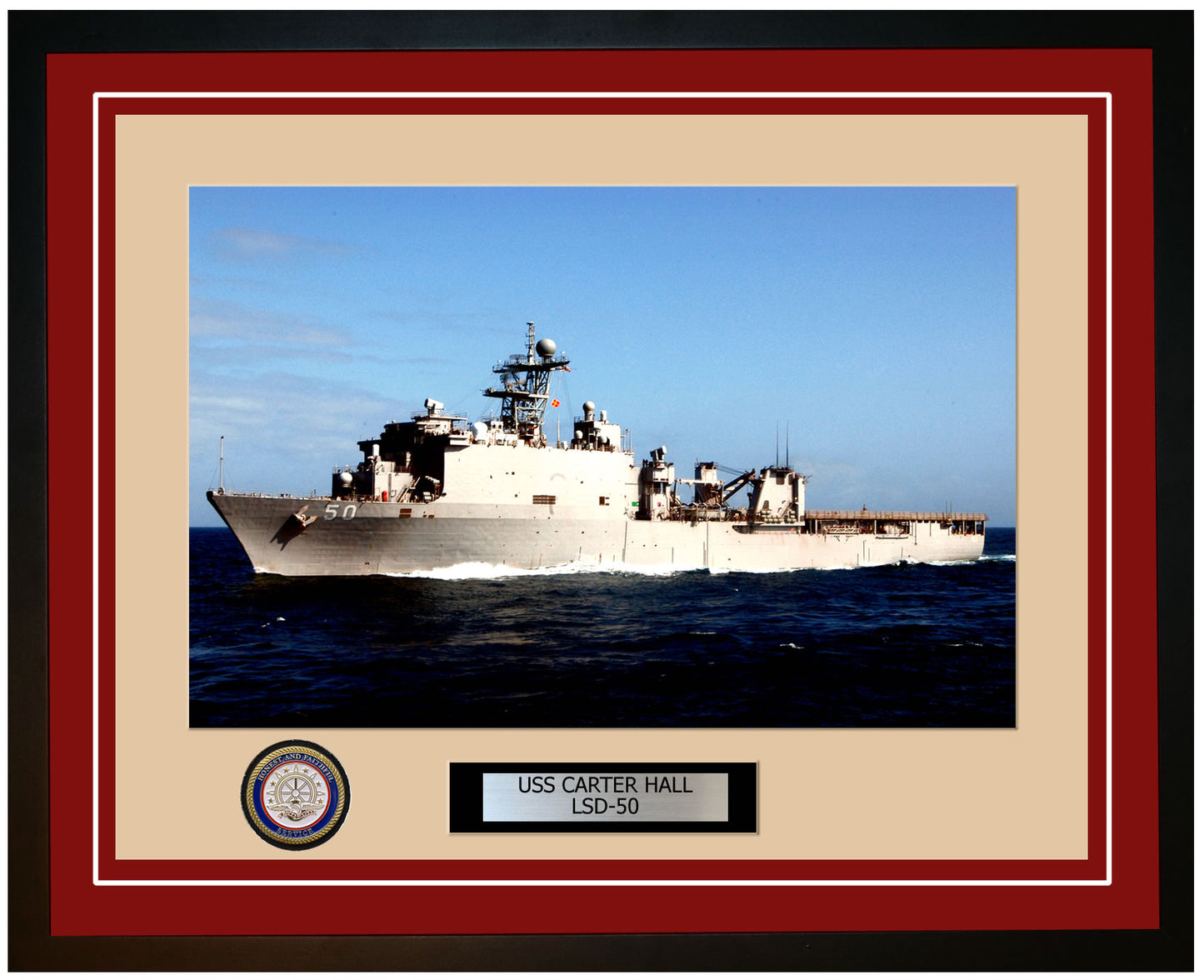 USS Carter Hall LSD-50 Framed Navy Ship Photo Burgundy