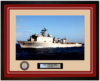 USS Carter Hall LSD-50 Framed Navy Ship Photo Burgundy