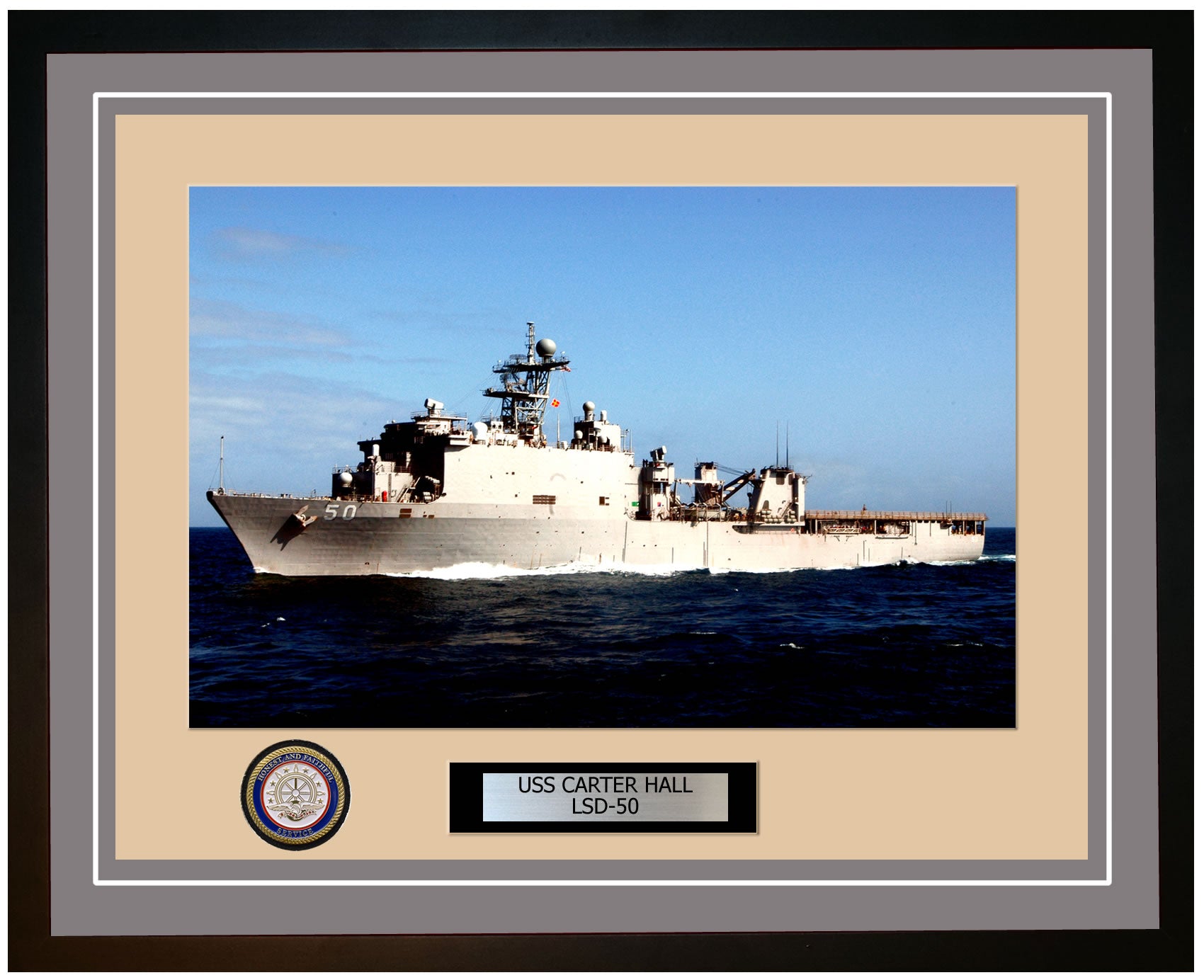 USS Carter Hall LSD-50 Framed Navy Ship Photo Grey