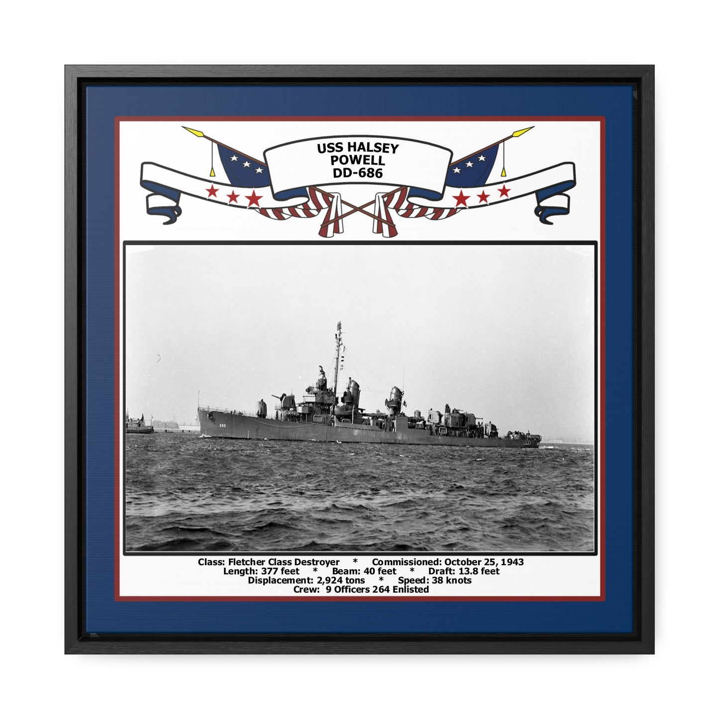 USS Halsey Powell DD-686 Navy Floating Frame Photo Front View