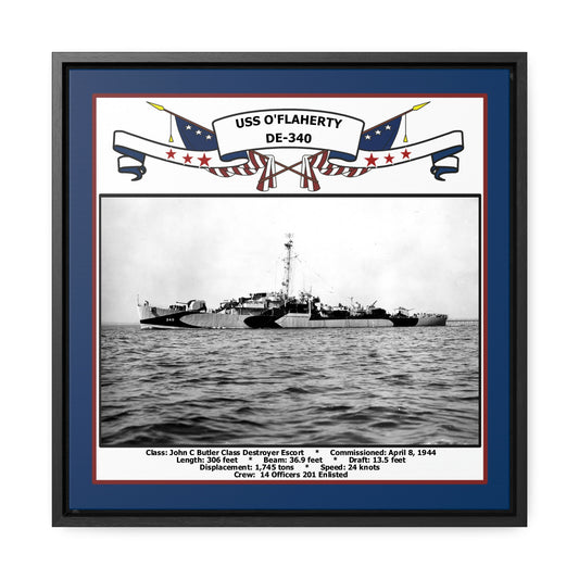USS Oflaherty DE-340 Navy Floating Frame Photo Front View