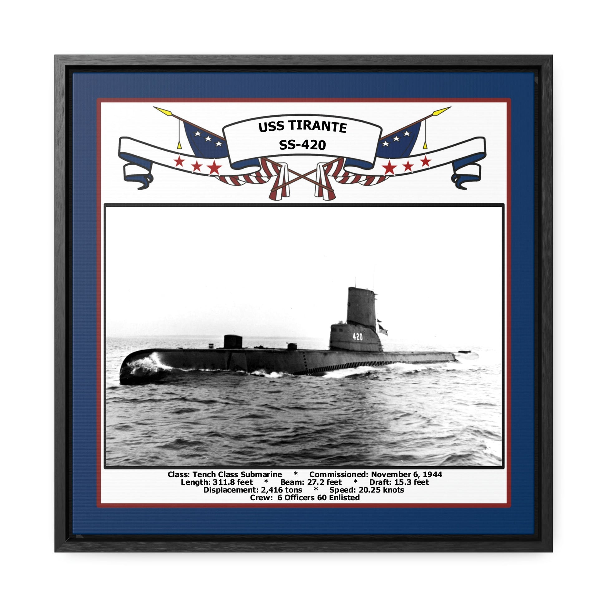 USS Tirante SS-420 Navy Floating Frame Photo Front View