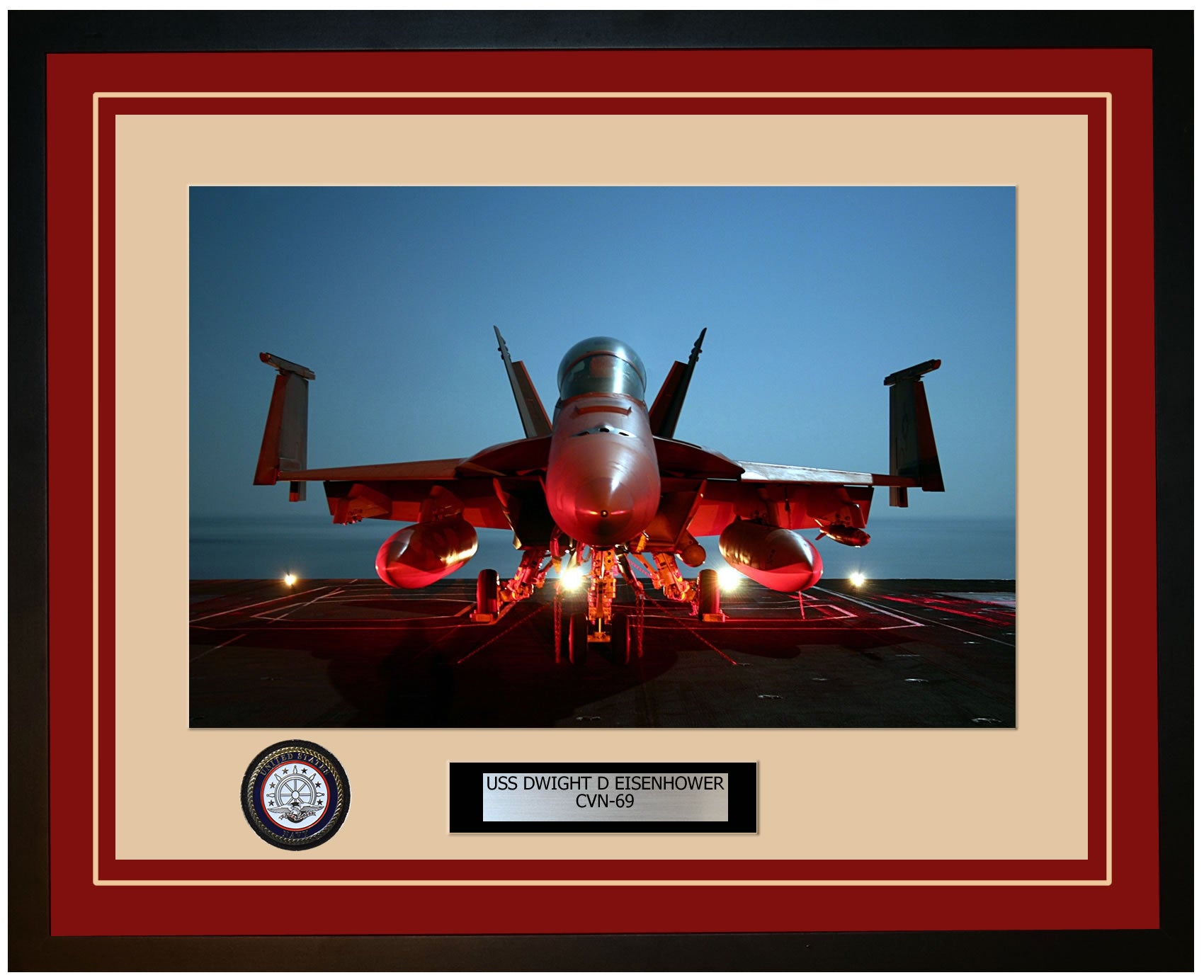 USS DWIGHT D EISENHOWER CVN-69 Framed Navy Ship Photo Burgundy
