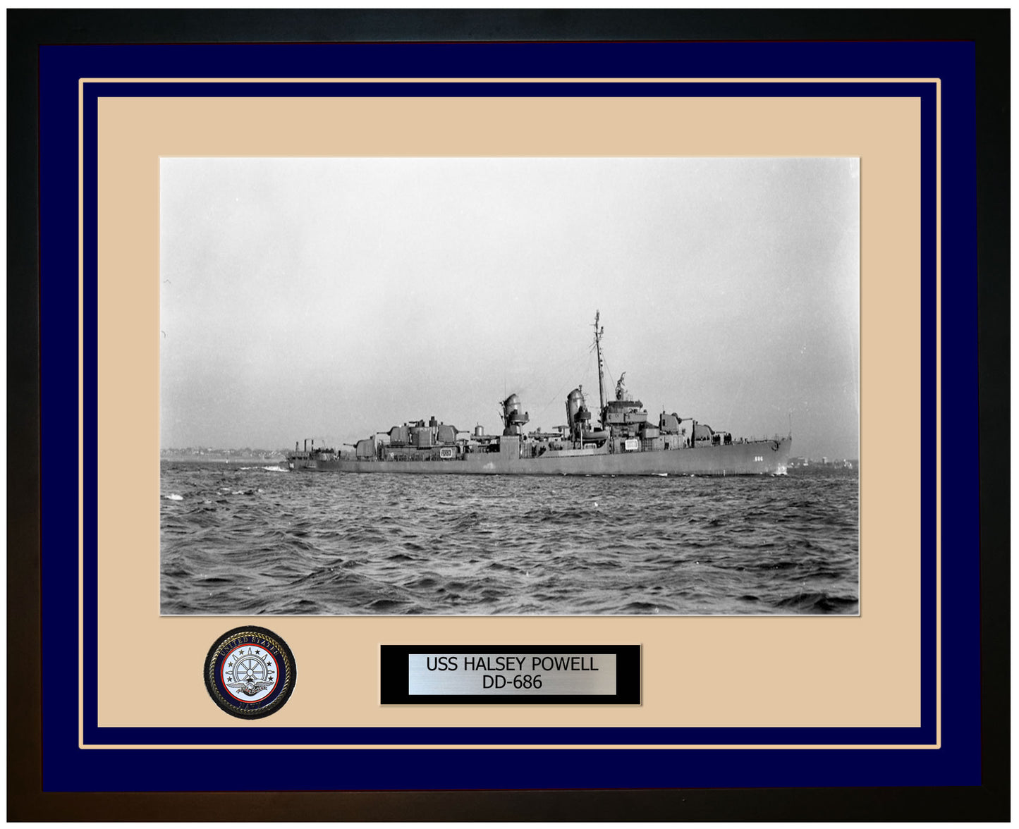 USS HALSEY POWELL DD-686 Framed Navy Ship Photo Blue