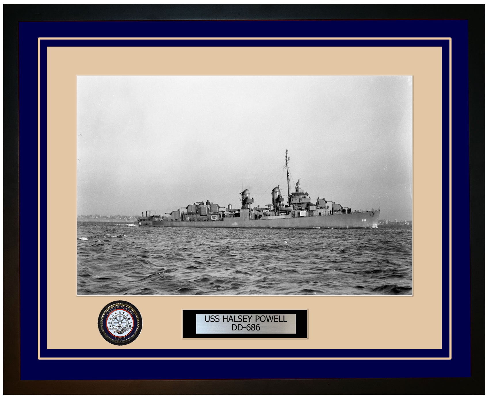 USS HALSEY POWELL DD-686 Framed Navy Ship Photo Blue