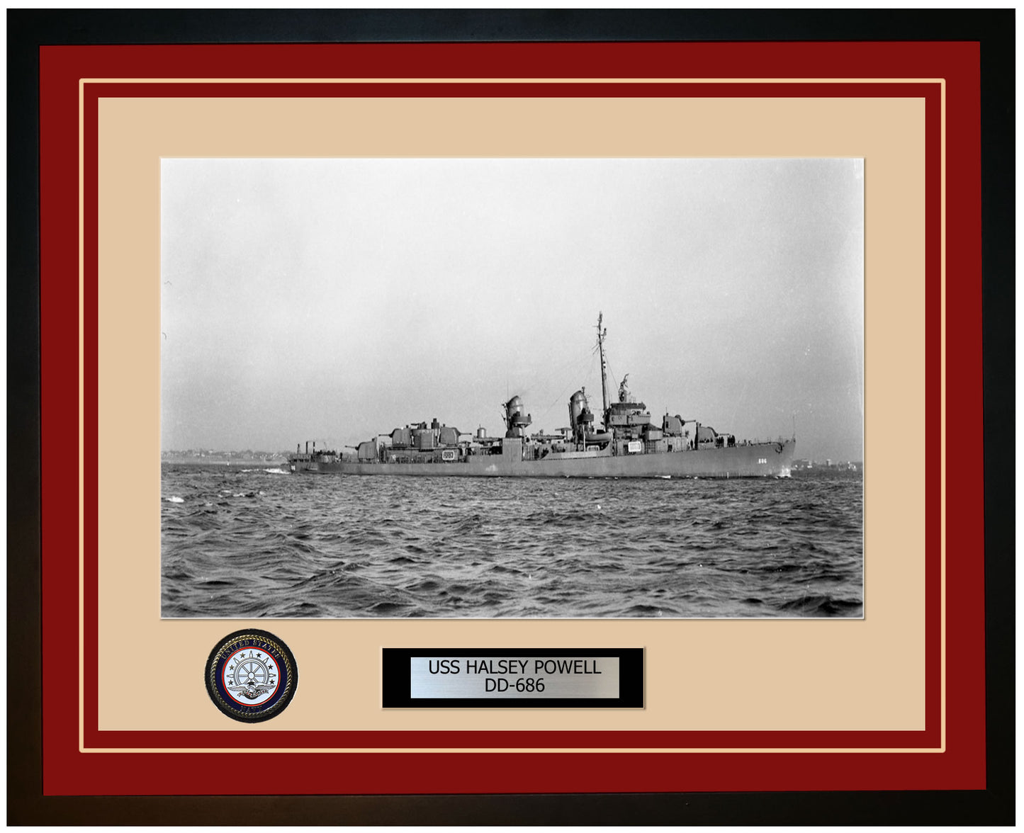 USS HALSEY POWELL DD-686 Framed Navy Ship Photo Burgundy