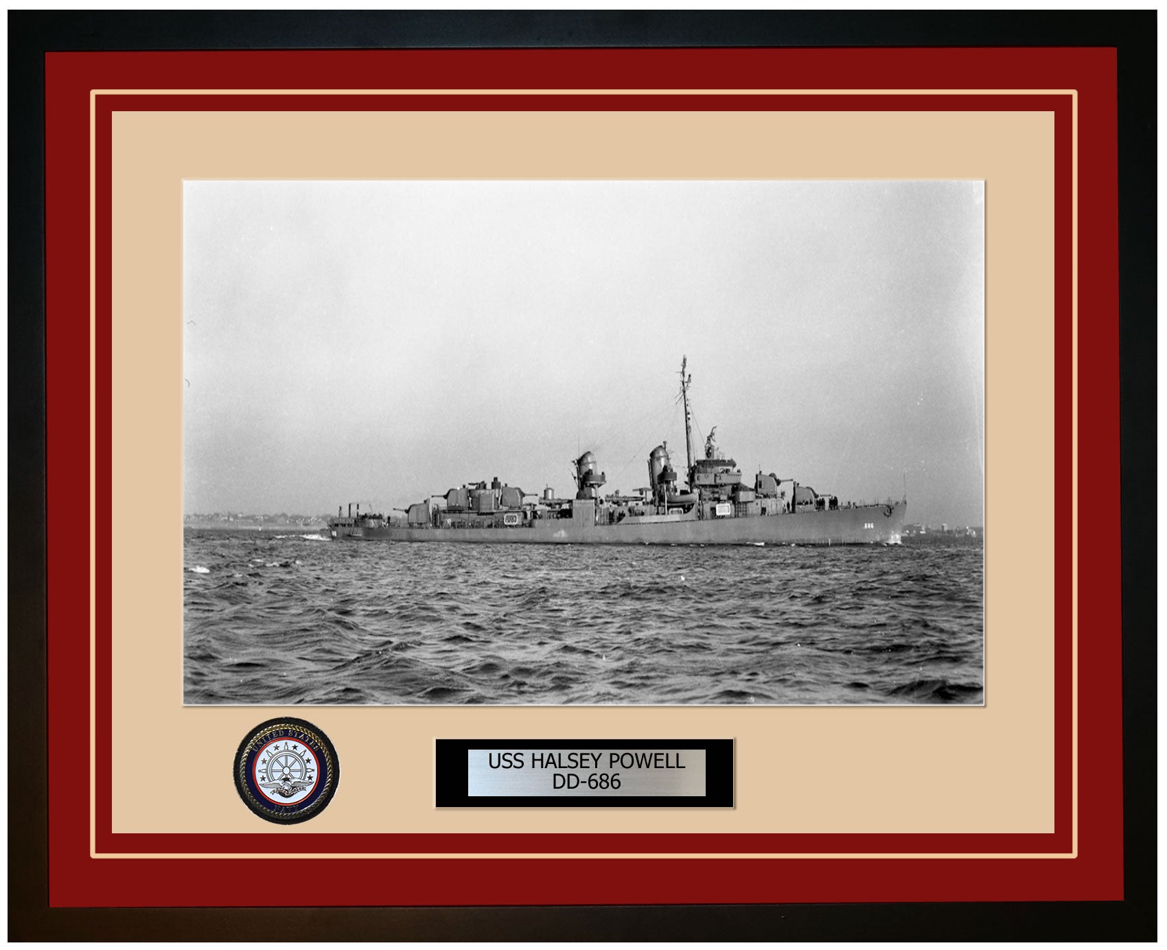 USS HALSEY POWELL DD-686 Framed Navy Ship Photo Burgundy