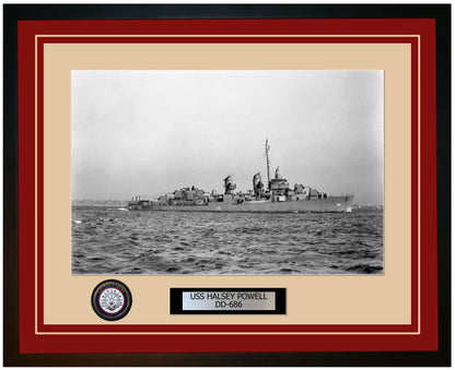 USS HALSEY POWELL DD-686 Framed Navy Ship Photo Burgundy