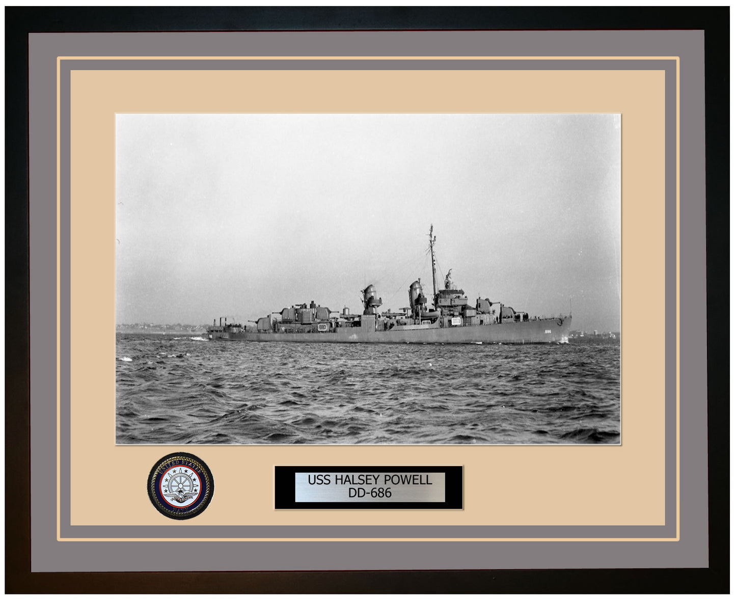 USS HALSEY POWELL DD-686 Framed Navy Ship Photo Grey
