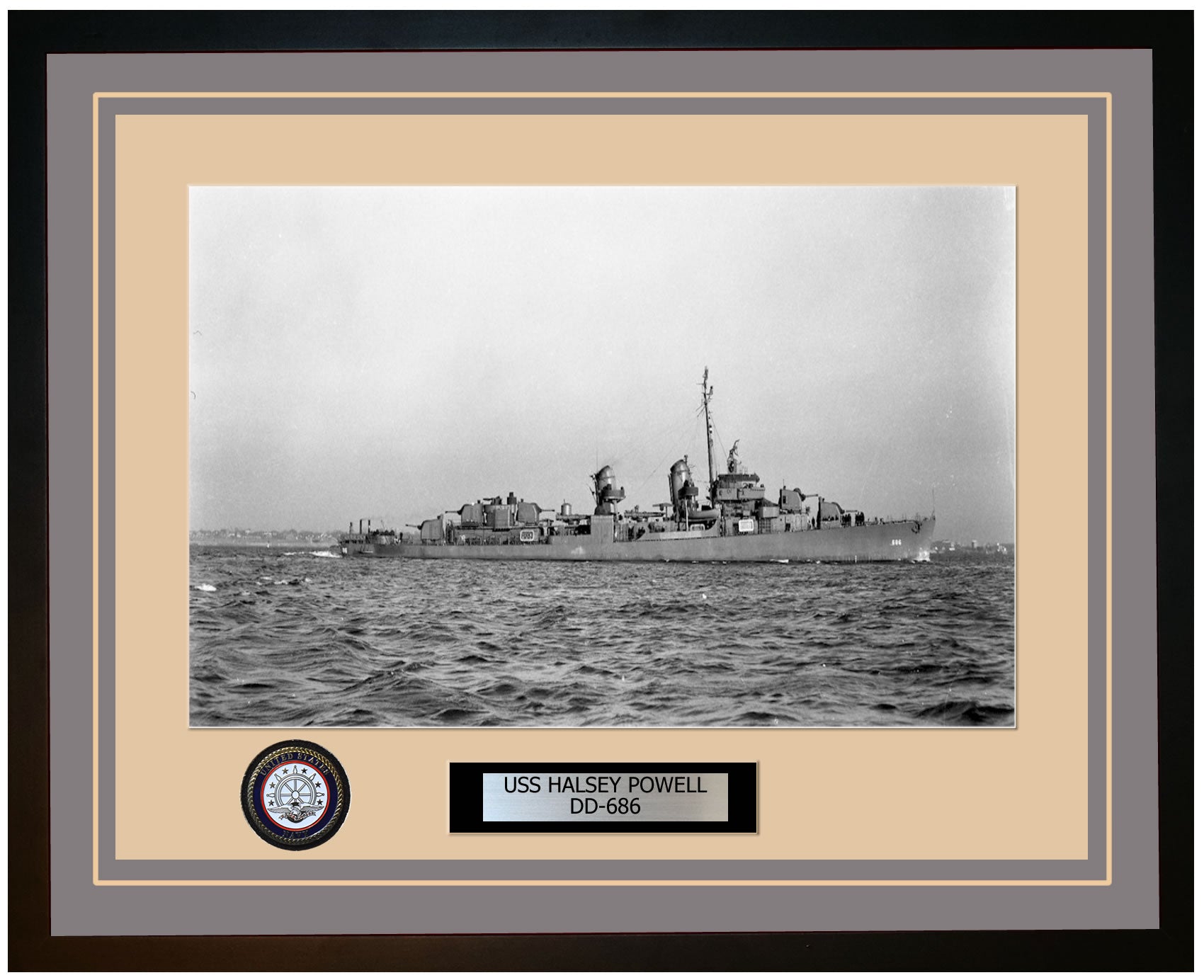 USS HALSEY POWELL DD-686 Framed Navy Ship Photo Grey