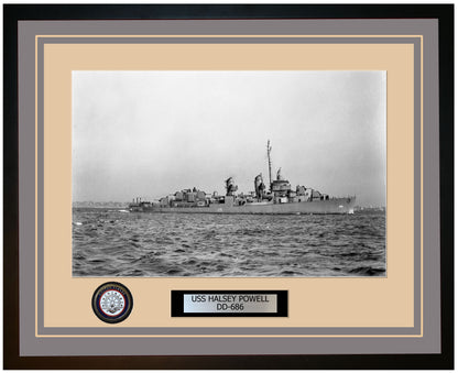 USS HALSEY POWELL DD-686 Framed Navy Ship Photo Grey