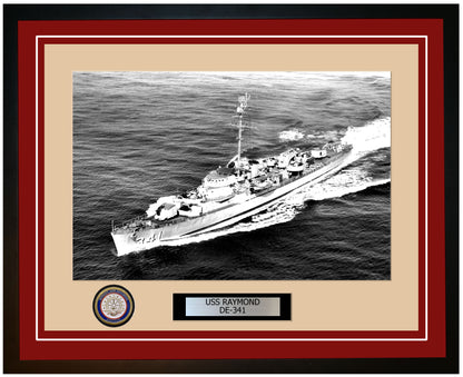 USS Raymond DE-341 Framed Navy Ship Photo Burgundy