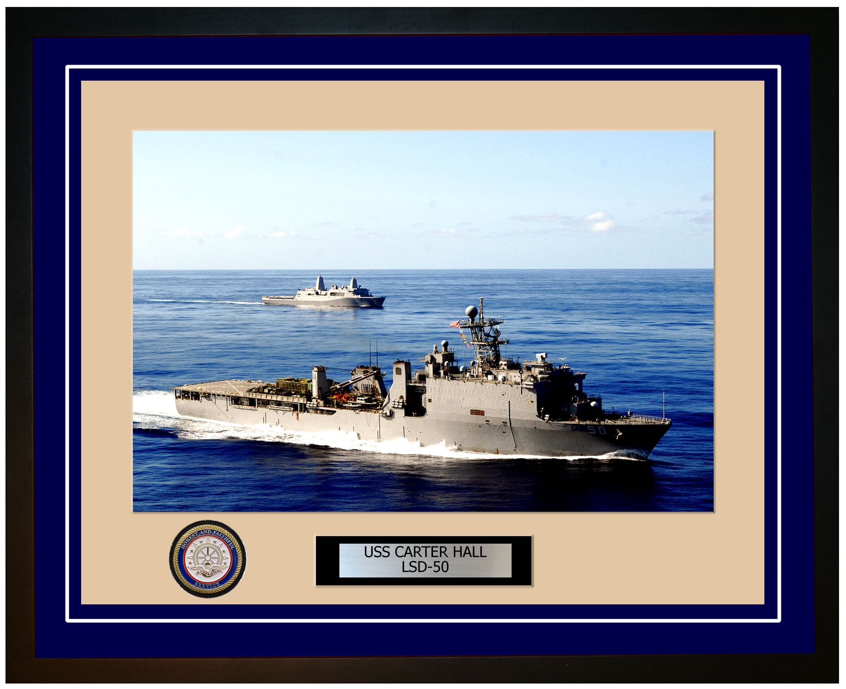 USS Carter Hall LSD-50 Framed Navy Ship Photo Blue