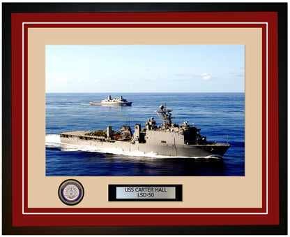 USS Carter Hall LSD-50 Framed Navy Ship Photo Burgundy