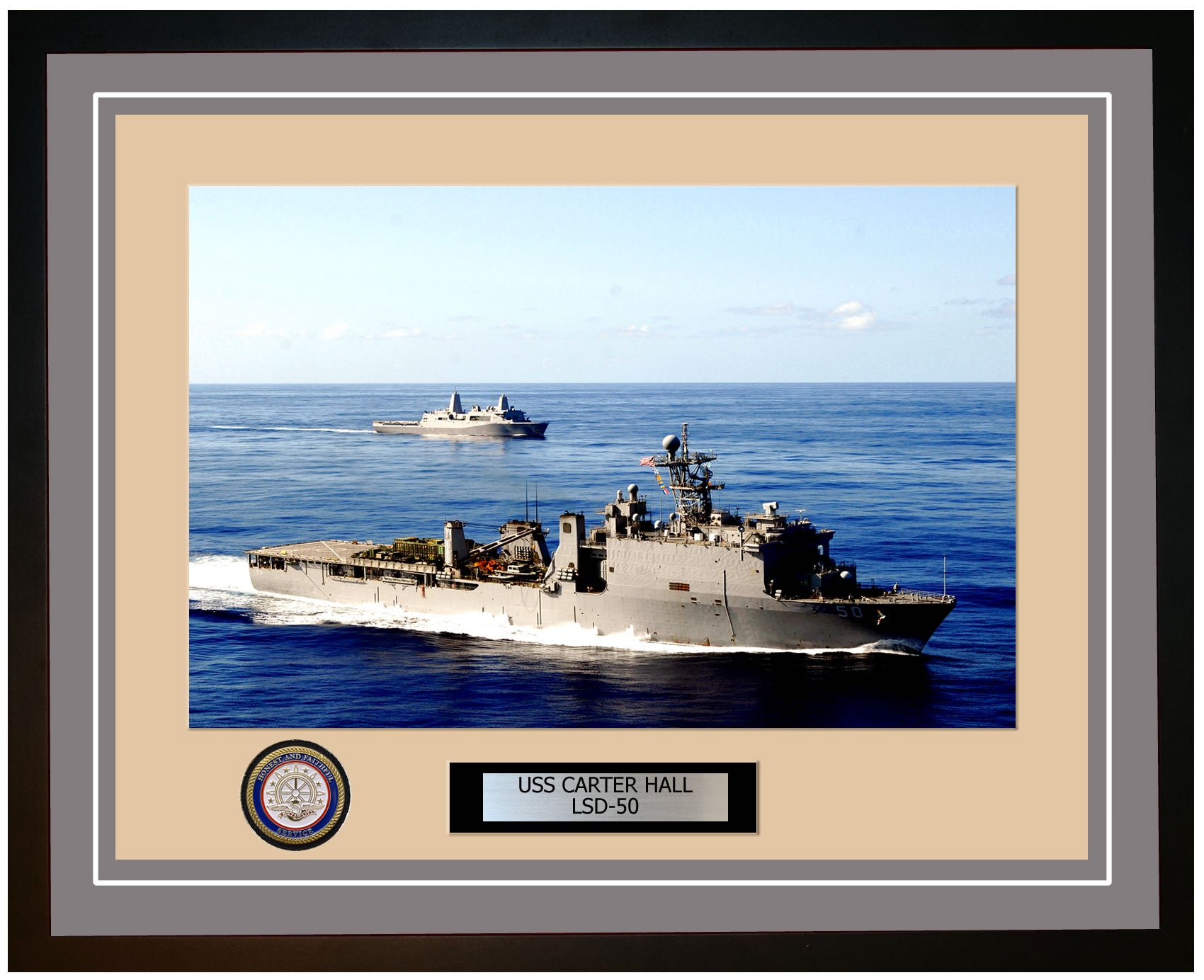 USS Carter Hall LSD-50 Framed Navy Ship Photo Grey