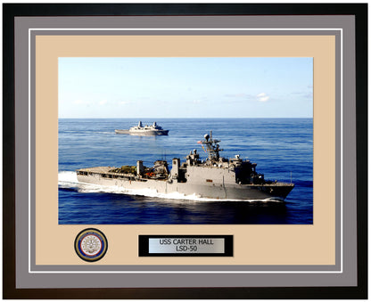 USS Carter Hall LSD-50 Framed Navy Ship Photo Grey