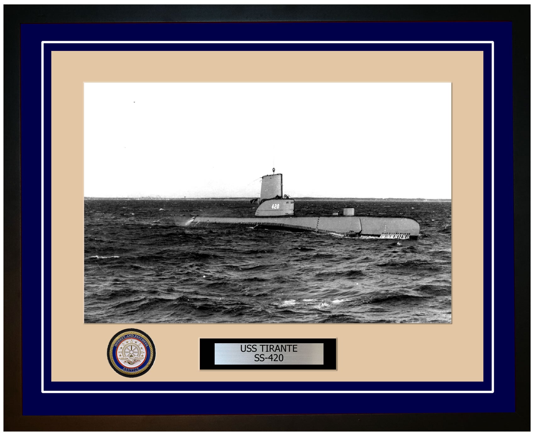 USS Tirante SS-420 Framed Navy Ship Photo Blue