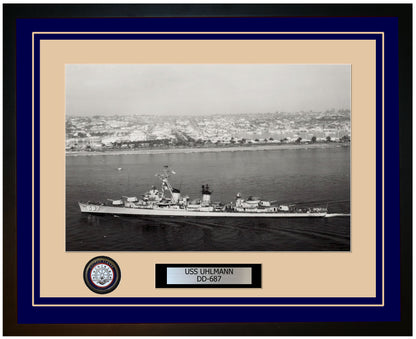 USS UHLMANN DD-687 Framed Navy Ship Photo Blue