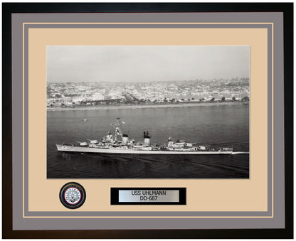 USS UHLMANN DD-687 Framed Navy Ship Photo Grey