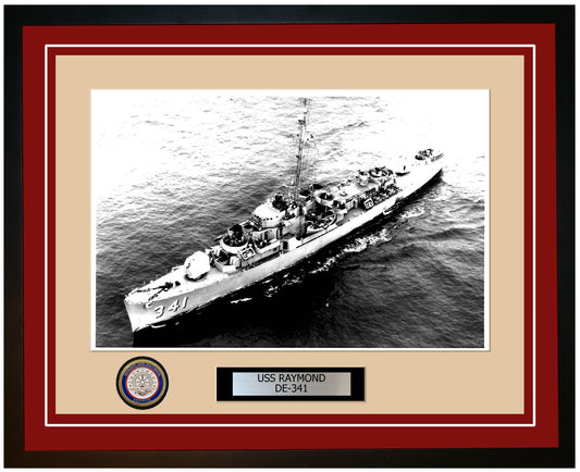 USS Raymond DE-341 Framed Navy Ship Photo Burgundy