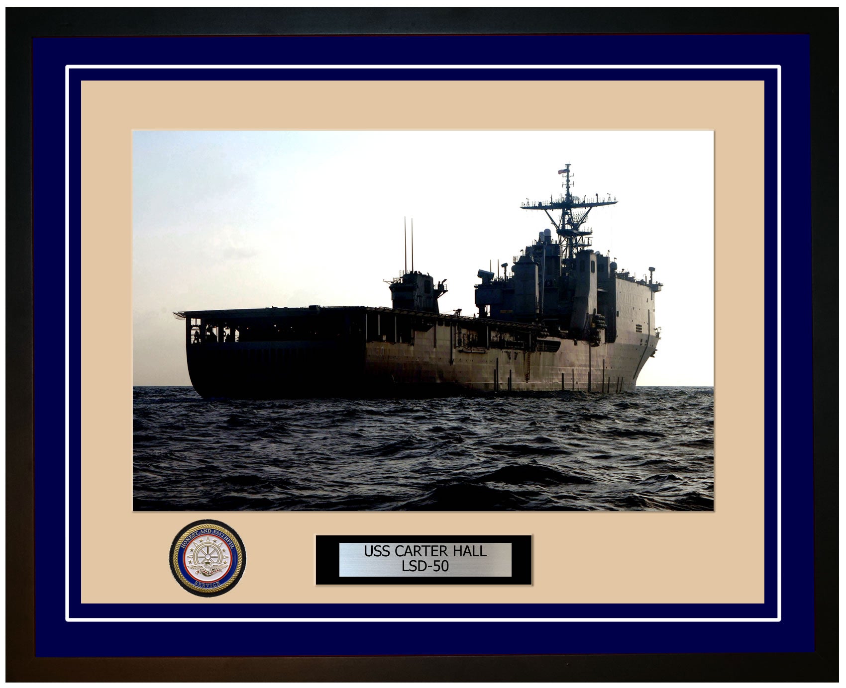 USS Carter Hall LSD-50 Framed Navy Ship Photo Blue